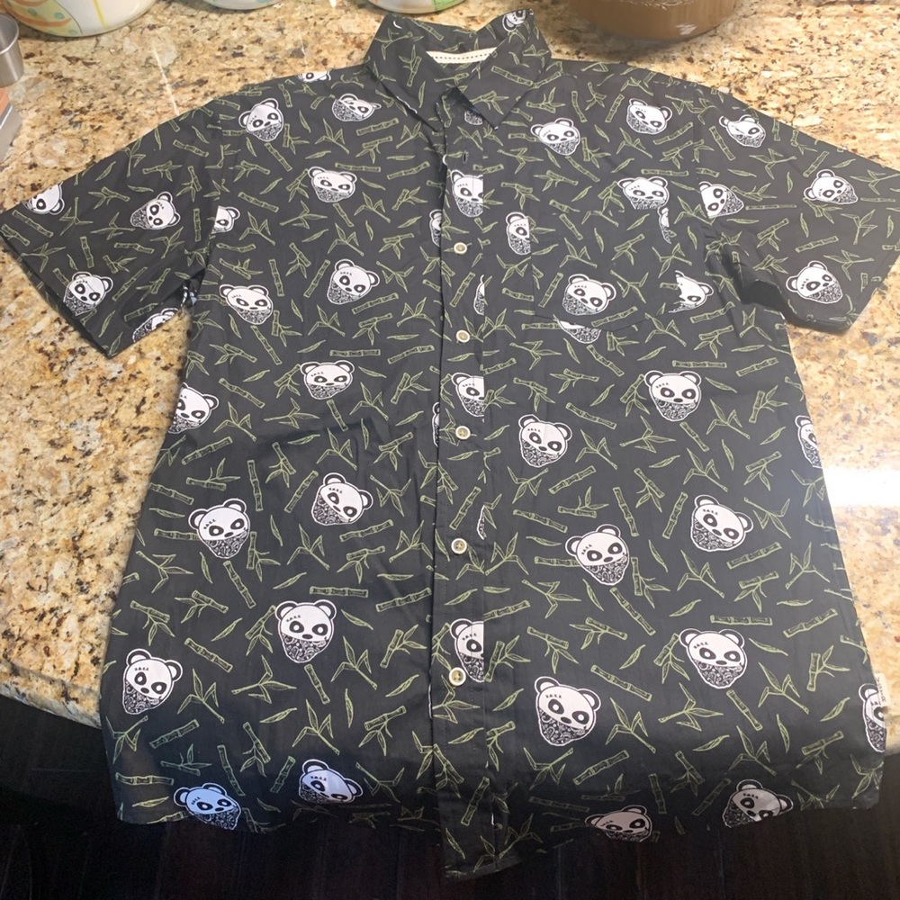 Button up shirt panda design collar shirt with pocket business casual skater